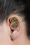 Joules By Radhika_Gold Plated Stones, Pearls Ruby Paisley Ear Cuff Earrings _Online_at_Aza_Fashions