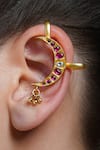Joules By Radhika_Gold Plated Stones Ruby Crescent Ear Cuff Earrings _Online_at_Aza_Fashions