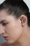 Buy_Joules By Radhika_Multi Color Gemstones, Pearls Pink Mango Gem Ear Cuff Earrings _at_Aza_Fashions