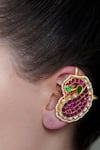 Joules By Radhika_Multi Color Gemstones, Pearls Pink Mango Gem Ear Cuff Earrings _Online_at_Aza_Fashions