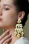 Shop_Joules By Radhika_Gold Plated Vine Leaf Dangle Earrings _at_Aza_Fashions