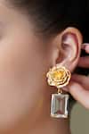 Shop_Joules By Radhika_Gold Plated Stones, Crystals Luxe Rose Drop Earrings _at_Aza_Fashions