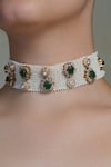 Buy_Joules by Radhika_White Pearl Emerald Bloom Choker _at_Aza_Fashions