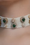 Shop_Joules by Radhika_White Pearl Emerald Bloom Choker _at_Aza_Fashions