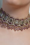 Shop_Joules By Radhika_Gold Plated Amethyst Polki Choker _at_Aza_Fashions
