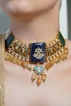 Buy_Joules By Radhika_Multi Color Enamel Emerald Pearl Choker _at_Aza_Fashions