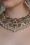 Joules By Radhika_Multi Color Pearls, Stones Nav Riwaaz Bridal Choker Set _Online_at_Aza_Fashions