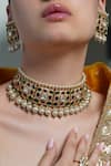 Buy_Joules By Radhika_Multi Color Pearls, Stones, Beads Ruby Grid Choker Set _at_Aza_Fashions