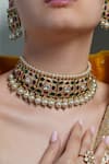 Shop_Joules By Radhika_Multi Color Pearls, Stones, Beads Ruby Grid Choker Set _at_Aza_Fashions