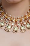 Joules By Radhika_Gold Plated Stones, Pearls Peacock Aura Choker Necklace Set _Online_at_Aza_Fashions