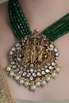 Joules By Radhika_Green Pearls, Stones Emerald Dome Temple Necklace Set _Online_at_Aza_Fashions