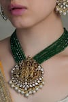 Shop_Joules By Radhika_Green Pearls, Stones Emerald Dome Temple Necklace Set _at_Aza_Fashions