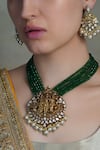 Buy_Joules By Radhika_Green Pearls, Stones Emerald Dome Temple Necklace Set _at_Aza_Fashions