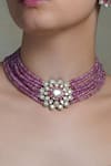 Shop Joules By Radhika Purple Stones, Pearls Lilac Glow Floral Choker Set at Aza Fashions Shop_Joules By Radhika_Purple Stones, Pearls Lilac Glow Floral Choker Set _at_Aza_Fashions