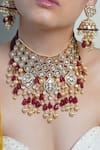 Shop_Joules by Radhika_Gold Plated Stones, Pearls, Beads Rouge Rani Necklace Set _at_Aza_Fashions