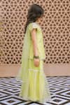 Fayon Kids_Lime Organza Embroidery Green Kurta Sharara Set _Online_at_Aza_Fashions