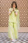 Buy_Fayon Kids_Lime Organza Embroidery Green Kurta Sharara Set _Online_at_Aza_Fashions