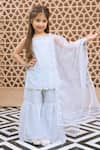 Buy_Fayon Kids_Sky Blue Organza Embroidery Kurta Sharara Set _at_Aza_Fashions