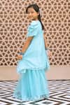 Buy_Fayon Kids_Aqua Organza Embroidery Butti Work Kurta Sharara Set _Online_at_Aza_Fashions