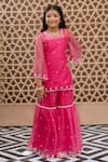 Buy_Fayon Kids_Pink Organza Embroidery Butti Work Kurta Sharara Set _at_Aza_Fashions