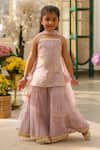 Buy_Fayon Kids_Lilac Georgette, Net Embroidery, Gota Patti, Zari Kurta Sharara Set _at_Aza_Fashions