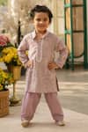 Buy_Fayon Kids_Lilac Georgette, Cotton Embroidery, Sequins Kurta Set _at_Aza_Fashions