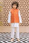 Buy_Fayon Kids_White Cotton, Tissue, Organza Embroidery, Mirrors Work Bundi Kurta Set _at_Aza_Fashions