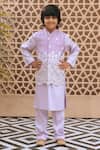 Buy_Fayon Kids_Lilac Cotton, Organza Embroidery, Mirrors Charm Nehru Jacket Set _at_Aza_Fashions