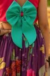 Fayon Kids_Pink Cotton Bows, Fabric Flowers Plain Top And Floral Pattern Skirt Set _Online_at_Aza_Fashions