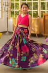 Shop_Fayon Kids_Pink Cotton Bows, Fabric Flowers Plain Top And Floral Pattern Skirt Set _Online_at_Aza_Fashions