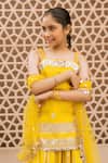 Buy_Fayon Kids_Yellow Tissue, Organza, Net Mirrors, Embroidery Kurti Lehenga Set _Online_at_Aza_Fashions