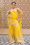Buy_Fayon Kids_Yellow Tissue, Organza, Net Mirrors, Embroidery Kurti Lehenga Set _at_Aza_Fashions