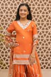 Buy_Fayon Kids_Orange Tissue, Organza, Net Mirrors, Sequins, Embroidery Kurta Sharara Set _Online_at_Aza_Fashions