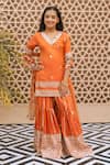 Buy_Fayon Kids_Orange Tissue, Organza, Net Mirrors, Sequins, Embroidery Kurta Sharara Set _at_Aza_Fashions