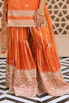 Shop_Fayon Kids_Orange Tissue, Organza, Net Mirrors, Sequins, Embroidery Kurta Sharara Set _Online_at_Aza_Fashions