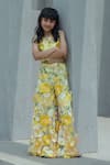 Buy_Fayon Kids_Yellow Organza Embroidery 3d Floral Work Top With Palazzo _at_Aza_Fashions