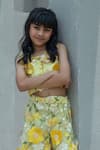 Shop_Fayon Kids_Yellow Organza Embroidery 3d Floral Work Top With Palazzo _Online_at_Aza_Fashions