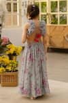 Shop_Fayon Kids_Green Chiffon Ruffles, Fabric Flowers Floral Print Dress _at_Aza_Fashions