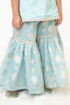 Shop_Fayon Kids_Aqua Cotton, Brocade Embroidery, Sequins, Zari Floral Kurta With Sharara _Online_at_Aza_Fashions