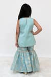 Shop_Fayon Kids_Aqua Cotton, Brocade Embroidery, Sequins, Zari Floral Kurta With Sharara _at_Aza_Fashions