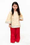 Buy_Fayon Kids_Gold Brocade, Cotton Sequins, Zari Kurta With Pant _at_Aza_Fashions