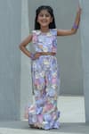 Buy_Fayon Kids_Lilac Organza Embroidery, Fabric Flowers Floral Top With Pant _at_Aza_Fashions