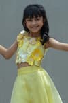 Fayon Kids_Yellow Organza Embroidery, Fabric Flowers Floral Top With Palazzo _Online_at_Aza_Fashions