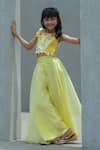 Buy_Fayon Kids_Yellow Organza Embroidery, Fabric Flowers Floral Top With Palazzo _at_Aza_Fashions
