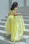 Shop_Fayon Kids_Yellow Organza Embroidery, Fabric Flowers Floral Top With Palazzo _at_Aza_Fashions