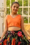 Buy_Fayon Kids_Orange Cotton Fabric Flowers Crop Top With Printed Skirt _Online_at_Aza_Fashions