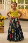 Buy_Fayon Kids_Yellow Cotton Fabric Flowers Green Crop Top With Printed Skirt _at_Aza_Fashions