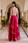 Shop_Osaa By Adarsh_Pink Organza Zari, Embroidery, Applique Round Neck Cut Ruby Top And Gharara Set _at_Aza_Fashions
