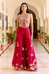 Buy_Osaa By Adarsh_Pink Organza Zari, Embroidery, Applique Round Neck Cut Ruby Top And Gharara Set _at_Aza_Fashions