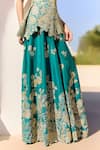 Buy_Osaa By Adarsh_Green Silk Embroidery, Zari V-neck Pine Peplum Top And Gharara Set _Online_at_Aza_Fashions
